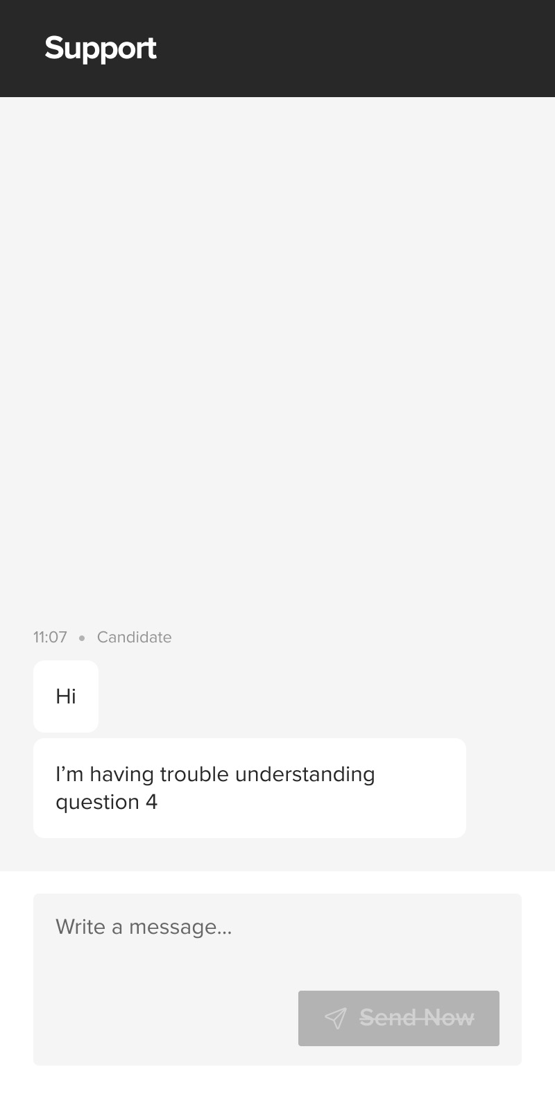 Real proctor chat conversation: candidate says they're having trouble understanding question 4