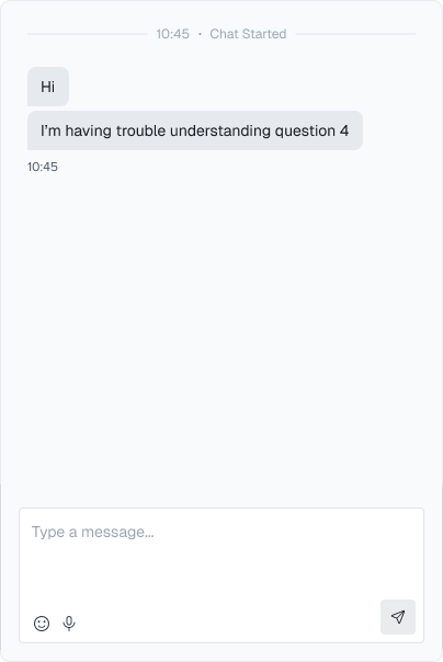 Real proctor chat conversation: candidate says they're having trouble understanding question 4